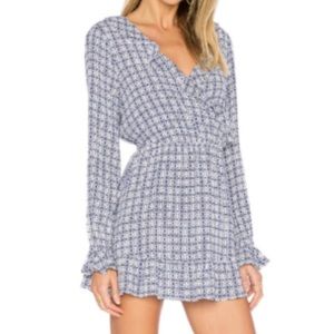 Tularosa Charleston blue print mini wrap dress